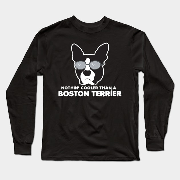 Boston Terrier Neutral Gray Pattern - Cool Like a Boston Terrier Funny Dog Gifts Long Sleeve T-Shirt by JessDesigns